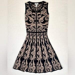 CARMEN MARC VALVO Women's Designer Damask Art Deco Fit &‎ Flare Sweater Dress XS